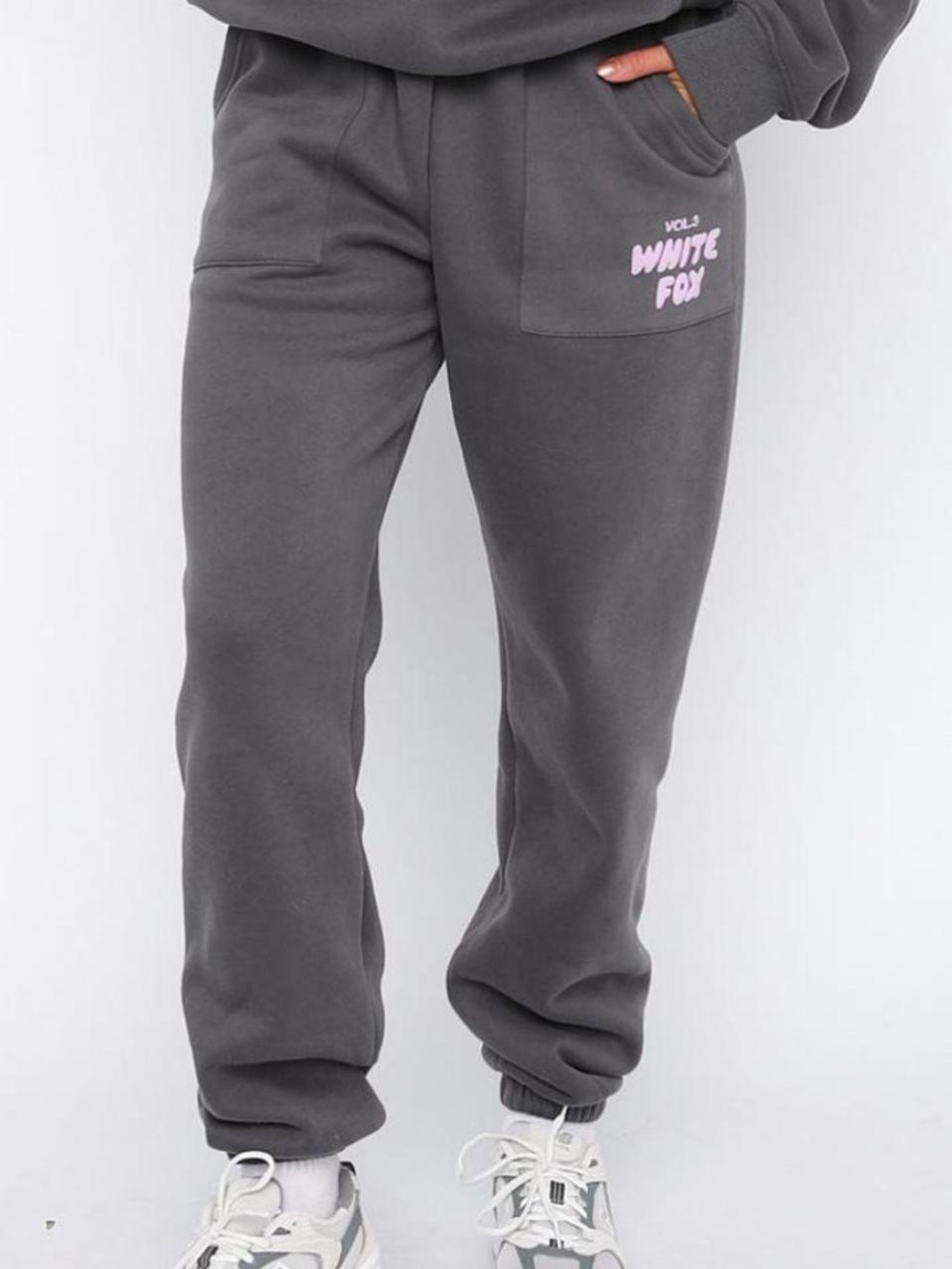 White Fox Boutique Gray Sweatpants with Pink Logo